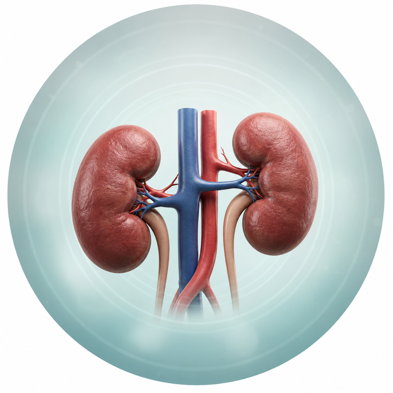Illustration of a Filipino hemodialysis patient's retained native kidneys, shown as a quiet reservoir being watched over by their care team, rather than an active excretory organ.