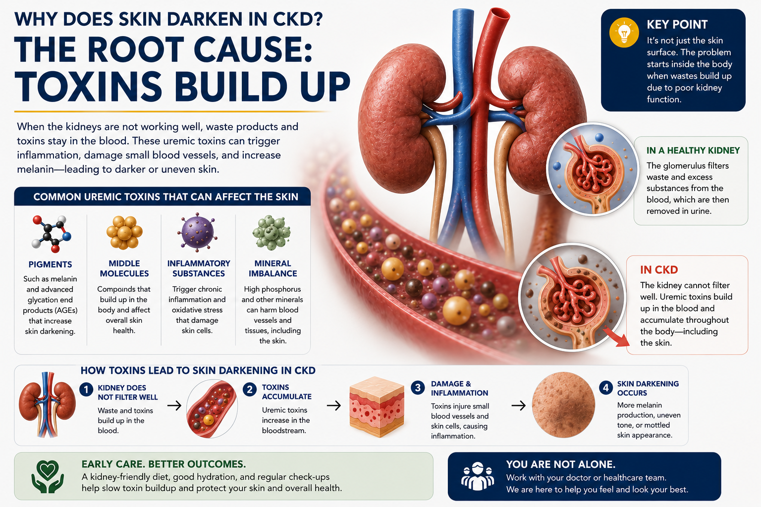 Pathophysiology — β-MSH retention and uremic pigment accumulation, diagram by W Rivero, MD