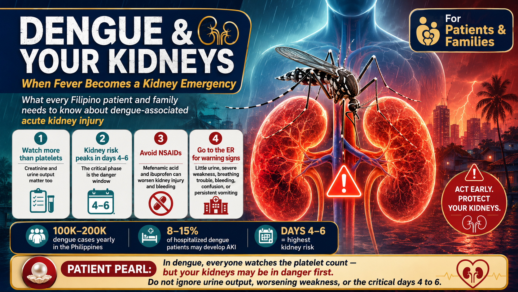 Dengue & Your Kidneys — When Fever Becomes a Kidney Emergency: mechanisms, three-phase danger window, red flags, and kidney protection guide for Filipino patients · williamriveromd.com