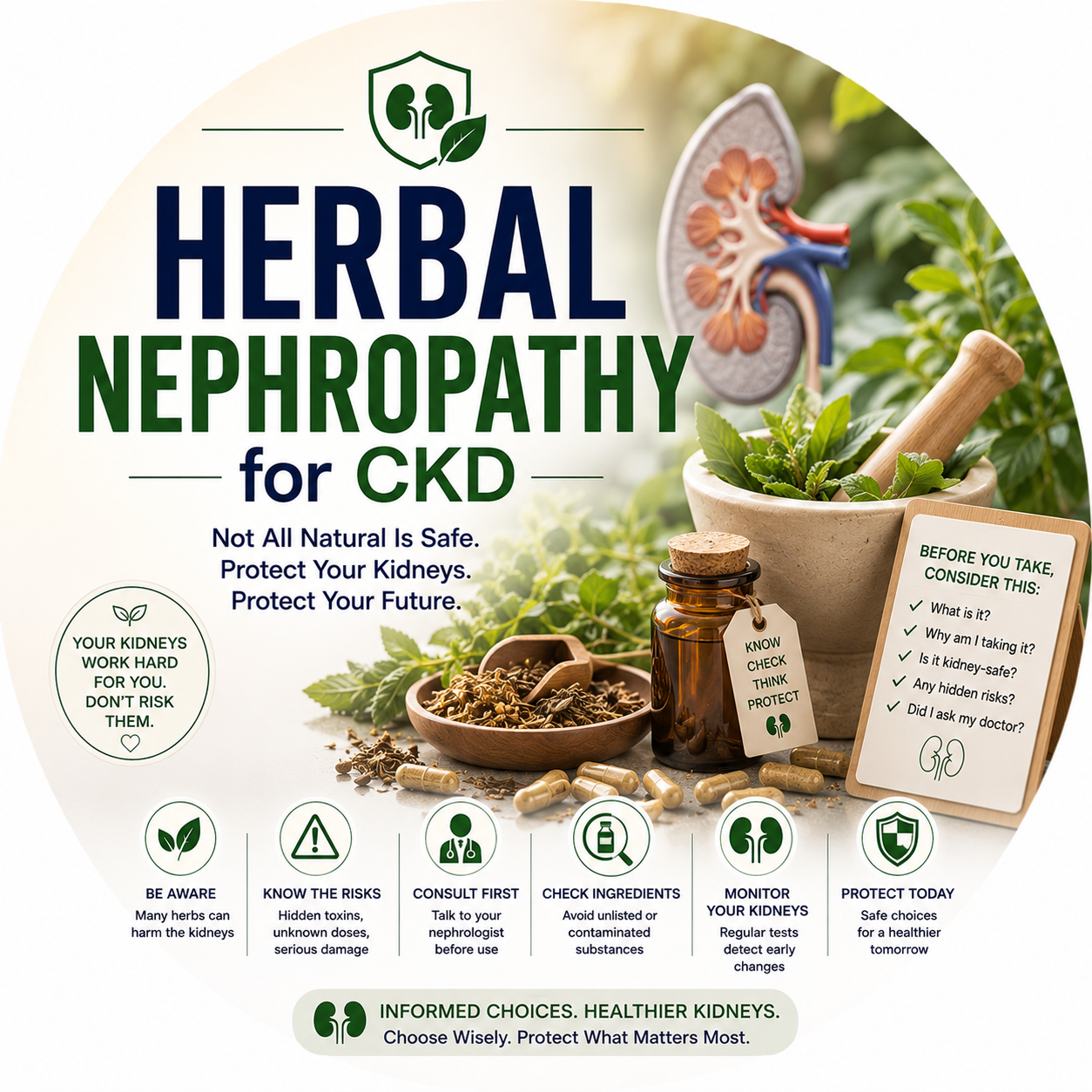 Circular vignette hero illustration for the herbal nephropathy guide.