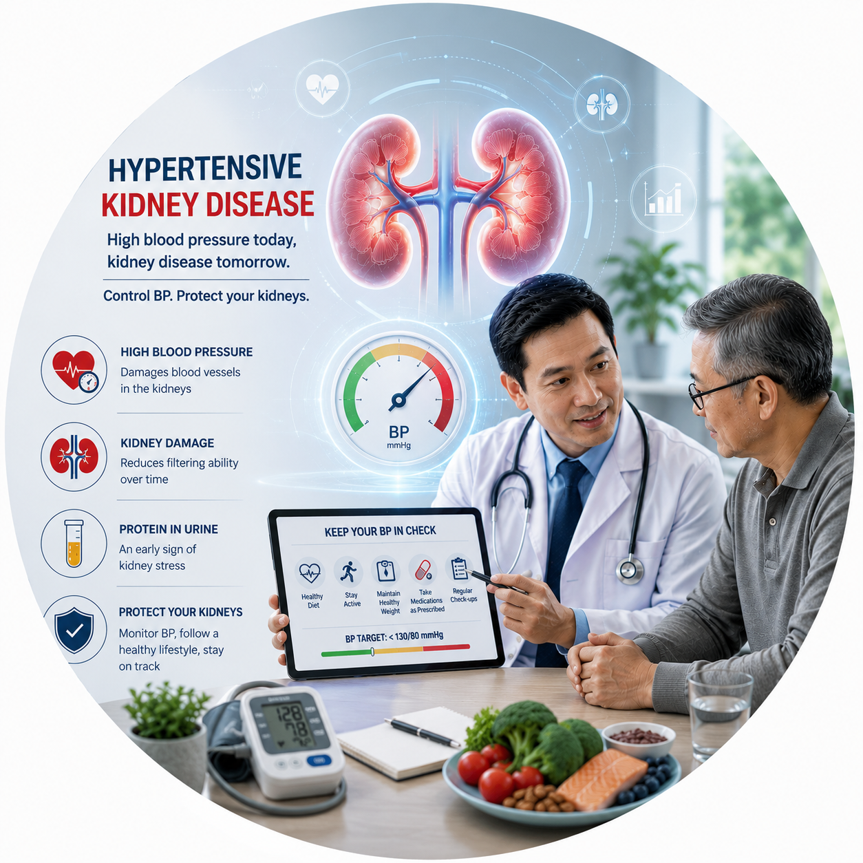 Filipino nephrologist measuring a patient's blood pressure