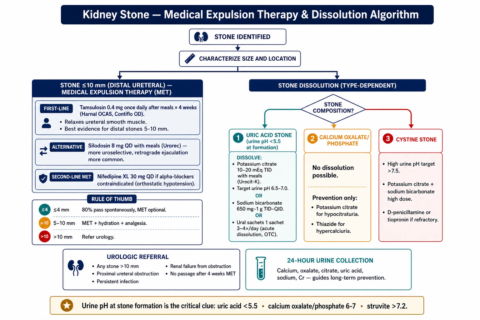 Kidney stone dissolution and medical expulsion therapy decision flowchart